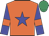 orange, blue star, blue sleeves, orange armlets, emerald green cap