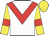 White body, red chevron, yellow arms, red armlets, yellow cap