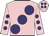 Pink, large purple spots, pink sleeves, purple spots, pink cap, purple spots