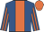 Royal blue, orange stripe, striped sleeves, orange cap