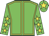 Green, yellow seams, green sleeves, yellow stars, green cap, yellow star