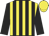 Black and yellow stripes, black sleeves, yellow cap