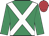Emerald green, white cross belts, scarlet cap