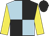 Light blue and black (quartered), yellow sleeves, black cap