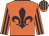 orange, brown fleur de lys, striped sleeves, striped cap