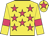 Yellow body, rose stars, yellow arms, rose armlets, yellow cap, rose star
