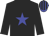 Black body, blue star, black arms, blue cap, black striped