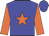 Blue body, orange star, orange arms, blue cap