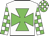 White, green maltese cross, checked sleeves and cap, green peak