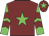 Maroon, green star, green sleeves, maroon chevrons, maroon cap, green star
