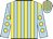 Light blue and yellow stripes, light blue sleeves, yellow spots