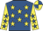 Royal blue, yellow stars, yellow sleeves, royal blue stars, royal blue & yellow quartered cap