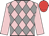 Pink and grey diamonds, pink sleeves, red cap