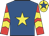 Royal blue, yellow star, red and yellow chevrons on sleeves, yellow cap, royal blue star