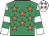 Emerald green, orange stars, white & emerald green hooped sleeves, white cap, orange stars