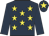 Dark blue, yellow stars, dark blue sleeves, yellow star on cap