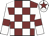 Maroon and white check, white sleeves, maroon armlets and star on white cap