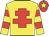 Yellow, red cross of lorraine, hooped sleeves, red cap, yellow star