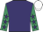 Purple, emerald green sleeves, purple stars, white cap