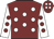 Maroon, white spots, white sleeves, maroon spots, maroon cap, white spots