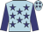 Light blue, navy blue stars and sleeves, light blue cap, navy blue stars