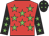 Red, bright green stars, black sleeves, bright green stars, black cap, bright green stars