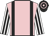 Pink, black braces, white and black striped sleeves, black and pink hooped cap