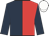 Dark blue and red (halved), dark blue sleeves, white cap
