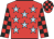 red, light blue stars, red and black checked sleeves and cap