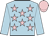 light blue, pink stars, light blue sleeves, pink cap
