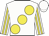White body, yellow large spots, white arms, yellow striped, white cap