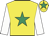 Yellow, emerald green star, white sleeves, yellow cap, emerald green star