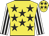 Yellow, black stars, white and black striped sleeves