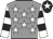 Grey body, white stars, white arms, black hooped, black cap, white star