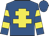 Royal blue, yellow cross of lorraine, yellow hoops on sleeves