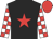 Black, red star, white and red checked sleeves, red cap