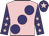 Pink, large purple spots, purple sleeves, pink stars, purple cap, pink star