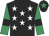 Black, white stars, emerald green sleeves, black armlets, black cap, emerald green star