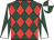 Dark green and red diamonds, dark green and white diabolo on sleeves, dark green and white quartered cap