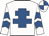 White, royal blue cross of lorraine, chevrons on sleeves, quartered cap