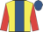 Yellow, royal blue stripe, red sleeves, royal blue cap
