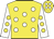 Yellow, white spots, white sleeves, yellow spots, yellow cap, white spots