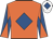 Orange, royal blue diamond, royal blue and orange diabolo on sleeves, white cap, royal blue diamond
