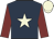 Dark blue, beige star, maroon sleeves, beige cap
