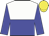 White and Blue halved horizontally, blue sleeves, Yellow cap