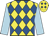 Yellow and royal blue diamonds, light blue sleeves