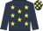 Dark blue, yellow stars, dark blue sleeves, check cap