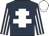 Dark blue, white cross of lorraine, striped sleeves, white cap