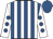 White and royal blue stripes, white sleeves, royal blue spots, royal blue cap