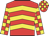 Red, yellow chevrons, checked sleeves and cap